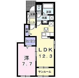 グレース・カーサ 2番館 A 101 1LDKの間取図画像