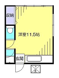 第2杉本ハイム／高知市城山町／1R 1階ワンルームの間取り