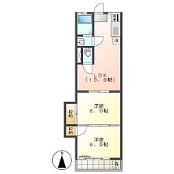 高知市鴨部　2LDK　2F（初期費用減額CP） 2階2LDKの間取り