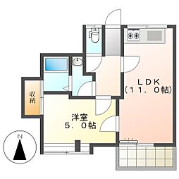 高知市鴨部 1LDK 2F(初期費用減額CP) 2階1LDKの間取り