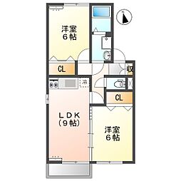 とさでん交通桟橋線 桟橋通五丁目駅 徒歩29分の賃貸アパート 2階2DKの間取り