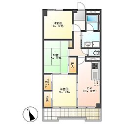高知市桟橋通6 3DK 5F(初期費用減額CP) 5階3DKの間取り