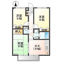高知市神田 3DK 最上階(初期費用減額CP) 2階3DKの間取り