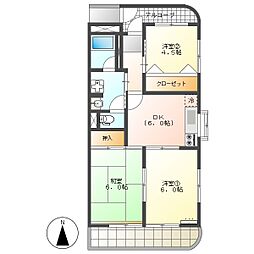 高知市小石木町　3DK　3F（最上階・角部屋・P1台込) 3階3DKの間取り