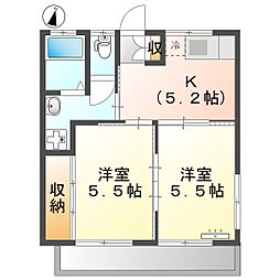高知市神田 2K 最上階(初期費用CP) 2階2Kの間取り