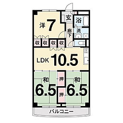 鏡川コーポA棟 3LDKの間取図画像