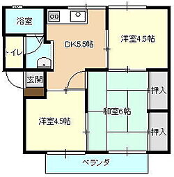 楠瀬ハイツB 3DKの間取図画像