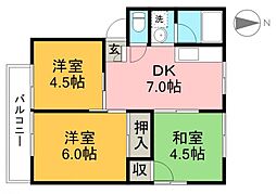 MKハイツA棟 3DKの間取図画像
