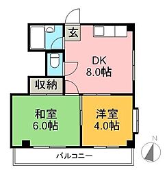 レジデンス優美1 2DKの間取図画像
