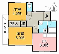 コーポサンマーシイ 2DKの間取図画像