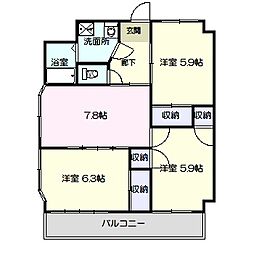 サンシティ2 5階3DKの間取り