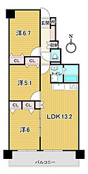 アーネスト能茶山 3LDKの間取図画像