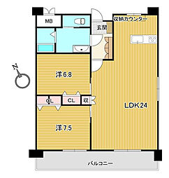 中の島マンション 2LDKの間取図画像