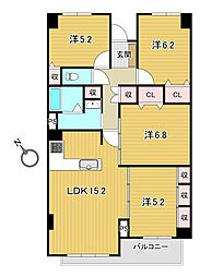 潮江マンションA 4LDKの間取図画像