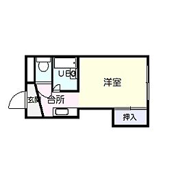 コーポ舟入川 4階1Kの間取り