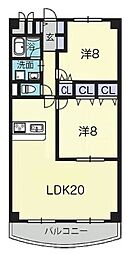 鏡川コーポＡ棟 2LDKの間取り