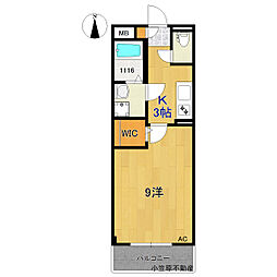 サンサンコート 1階1Kの間取り