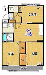 リバーハイツ比島2 3DKの間取図画像