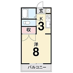 エトワール弥生町 1Kの間取図画像