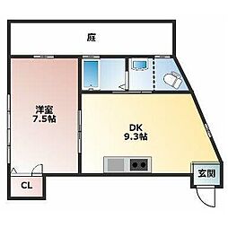 カーサブライト山手 2階1DKの間取り