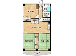 鏡川コーポA棟 3LDKの間取図画像