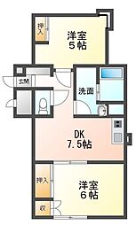 タウンズビル 2DKの間取図画像