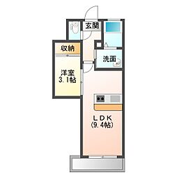 Dreamio　坂井町 2階1LDKの間取り