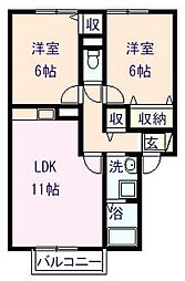 ビバーチェやまは奈 1階2LDKの間取り