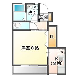 ブランノワール新田町 1階1Kの間取り
