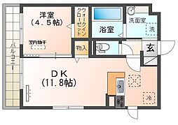 プランドール桜木 1階1LDKの間取り