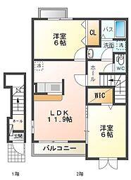 グランドヒルA棟 2DKの間取図画像