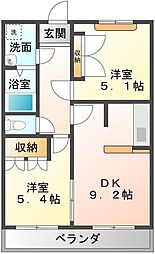 イーストリバー3 2DKの間取図画像