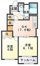 アニモハウスB 2DKの間取図画像