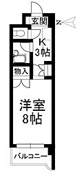オクタワーズ松山道後 1Kの間取図画像