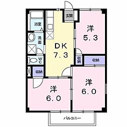 カレントハウスIIＣ 2階3DKの間取り