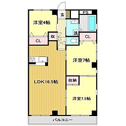 ヴュー鏡川 3階3LDKの間取り
