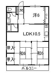 カーサ一ツ橋 2階3LDKの間取り