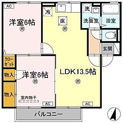 ドルフ東久万 2LDKの間取図画像
