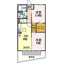 ラ・ベジブル 1階2DKの間取り