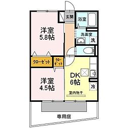 ラ・ベジブル 1階2DKの間取り