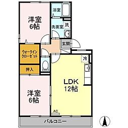 ヴィレッジ札場A 2LDKの間取図画像