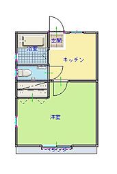 門谷ハイツ 2階1DKの間取り