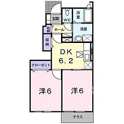 クアトロフォレスタA 2DKの間取図画像