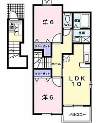 サニー・スマイル飯岡B棟 2LDKの間取図画像