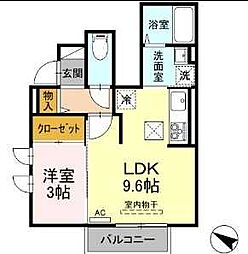 メゾンドローズ 1階1LDKの間取り