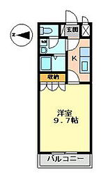 イーストリバー 1Kの間取図画像