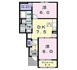ルーナB 2DKの間取図画像