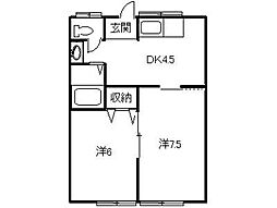 エスポワール館下 2DKの間取図画像