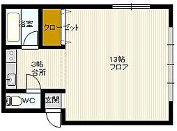 コーポサトウB ワンルームの間取図画像
