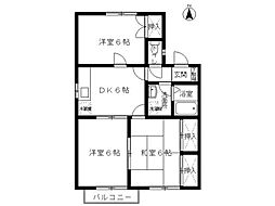 アースリーパラダイスA 3DKの間取図画像